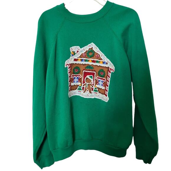 Vintage Christmas Ugly  Sweater Cozy Gingerbread House Granny Core Handmade L - Picture 1 of 10